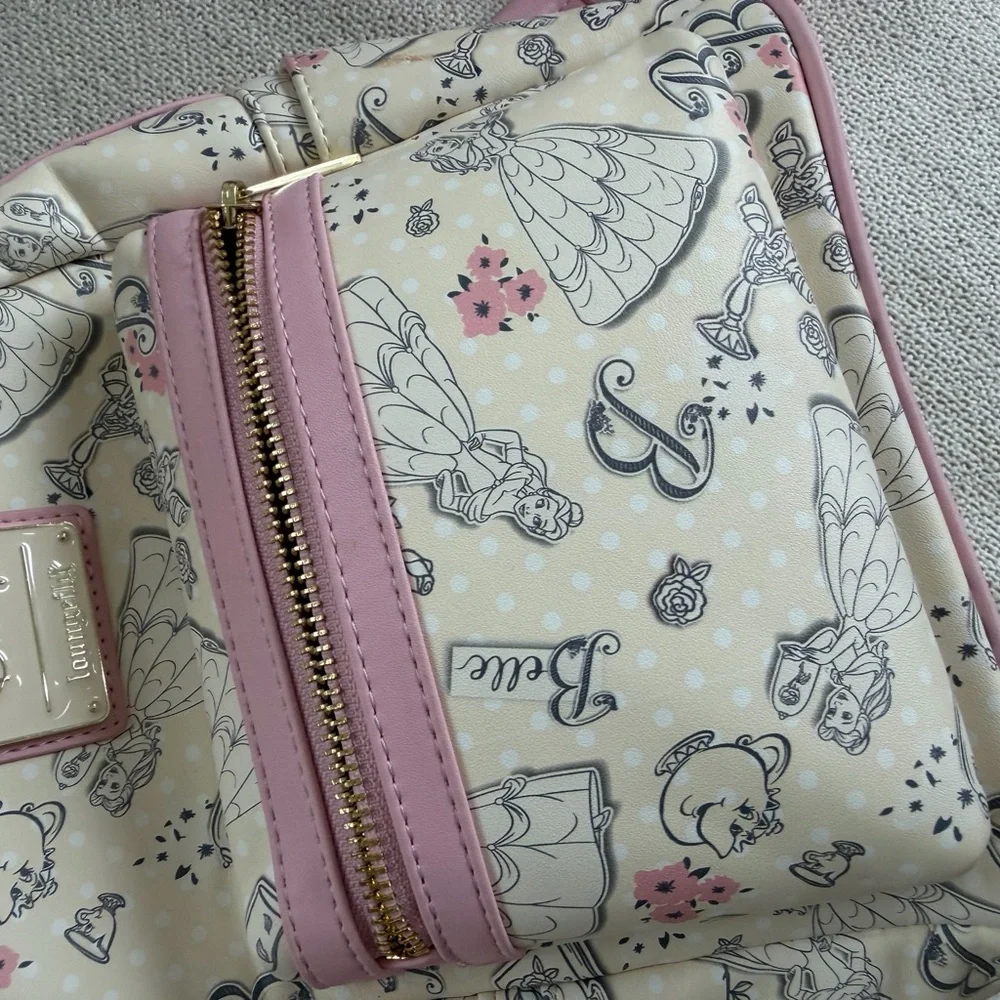 Loungefly Disney Beauty and The Beast Belle Pink Line Art Backpack - Picture 4 of 9